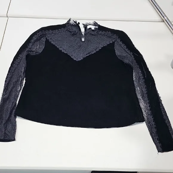 Blue and White Fitted Long Sleeve Blouse with Mandarin Collar - Picture 1 of 10